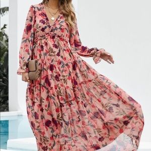 Floral Frill Trim Tiered Maxi Dress